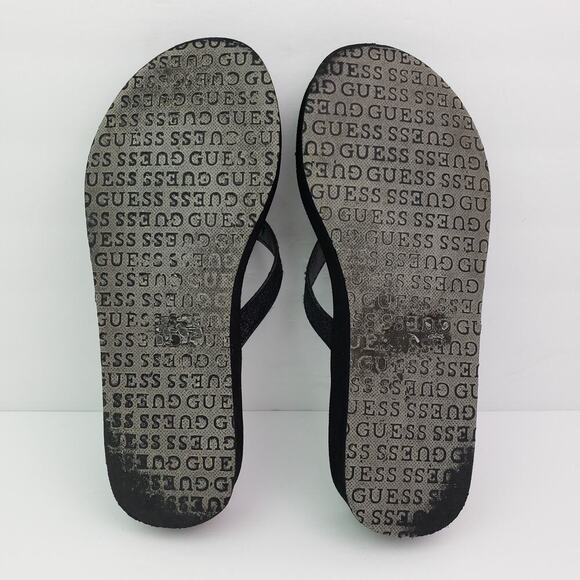 Guess Womens Size 8 Black Gold Slip On Platform Thong Flip Flop Sandals - Picture 8 of 11